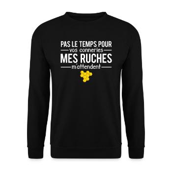 Pas le temps apiculteur ruches abeilles humour - Sweat-shirt Unisexe - noir - Devant - Alina (178cm) & Michal (187cm)