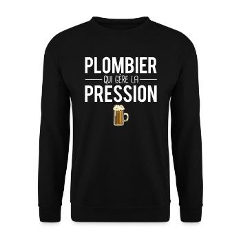 Plombier qui gère la pression bière humour - Sweat-shirt Unisexe - noir - Devant - Alina (178cm) & Michal (187cm)