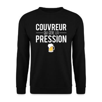 Couvreur qui gère la pression métier profession - Sweat-shirt Unisexe - noir - Devant - Alina (178cm) & Michal (187cm)