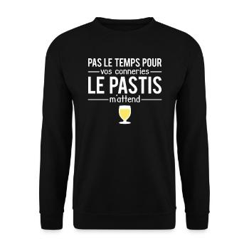 Pas le temps pour vos conneries pastis jaune apéro - Sweat-shirt Unisexe - noir - Devant - Alina (178cm) & Michal (187cm)
