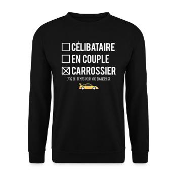 Célibataire en couple carrossier garagiste humour - Sweat-shirt Unisexe - noir - Devant - Alina (178cm) & Michal (187cm)