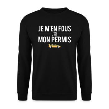 Je m'en fous j'ai mon permis jeune conducteur - Sweat-shirt Unisexe - noir - Devant - Alina (178cm) & Michal (187cm)
