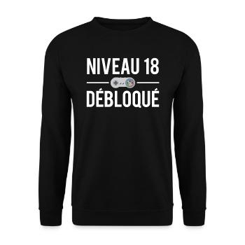 Niveau 18 débloqué anniversaire 18 ans majeur - Sweat-shirt Unisexe - noir - Devant - Alina (178cm) & Michal (187cm)