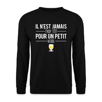 Il n'est jamais trop tôt pour un petit verre jaune - Sweat-shirt Unisexe - noir - Devant - Alina (178cm) & Michal (187cm)