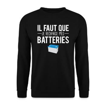 Il faut que je recharge mes batteries fatigué - Sweat-shirt Unisexe - noir - Devant - Alina (178cm) & Michal (187cm)