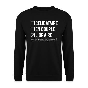 Célibataire en couple libraire métier profession - Sweat-shirt Unisexe - noir - Devant - Alina (178cm) & Michal (187cm)