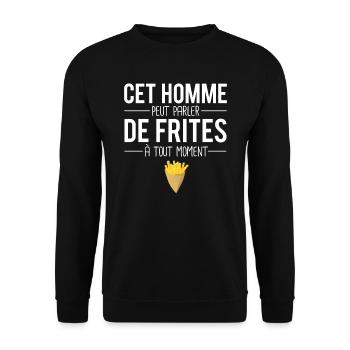 Idée cadeau humour amateur frites blague belge - Sweat-shirt Unisexe - noir - Devant - Alina (178cm) & Michal (187cm)