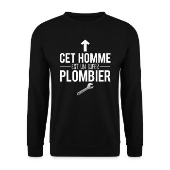 Cet homme est un super plombier métier profession - Sweat-shirt Unisexe - noir - Devant - Alina (178cm) & Michal (187cm)