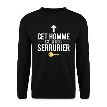 Cet homme est un super serrurier métier profession - Sweat-shirt Unisexe - noir - Devant - Alina (178cm) & Michal (187cm)