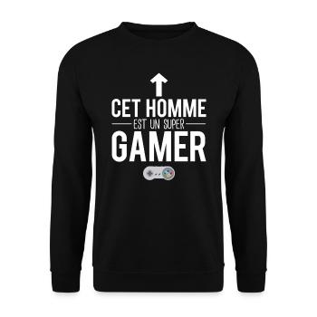 Cet homme est un super gamer manette geek humour - Sweat-shirt Unisexe - noir - Devant - Alina (178cm) & Michal (187cm)