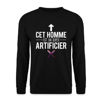 Cet homme est un super artificier métier humour - Sweat-shirt Unisexe - noir - Devant - Alina (178cm) & Michal (187cm)