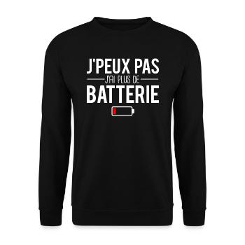 J'peux pas j'ai plus de batterie smartphone humour - Sweat-shirt Unisexe - noir - Devant - Alina (178cm) & Michal (187cm)