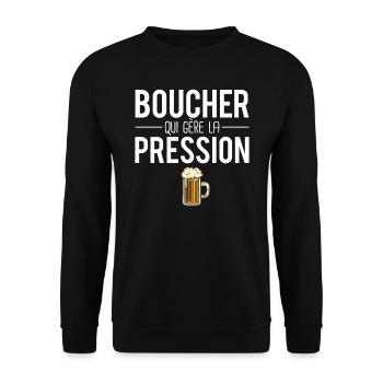 Boucher qui gère la pression métier bière humour - Sweat-shirt Unisexe - noir - Devant - Alina (178cm) & Michal (187cm)