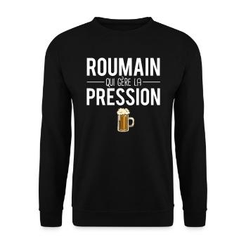 Roumain qui gère la pression papa roumain humour - Sweat-shirt Unisexe - noir - Devant - Alina (178cm) & Michal (187cm)