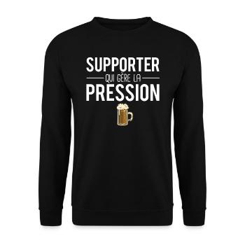 Supporter qui gère la pression blague fan foot - Sweat-shirt Unisexe - noir - Devant - Alina (178cm) & Michal (187cm)