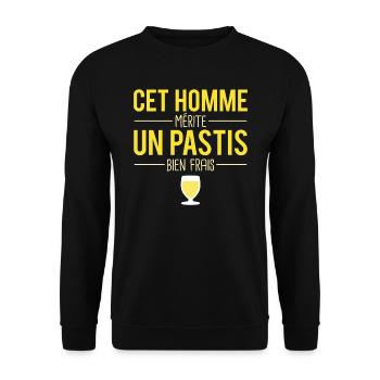 Cet homme mérite un pastis bien frais jaune alcool - Sweat-shirt Unisexe - noir - Devant - Alina (178cm) & Michal (187cm)