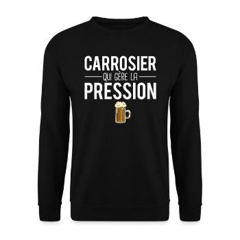 Carrossier qui gère la pression bière humour - Sweat-shirt Unisexe - noir - Devant - Alina (178cm) & Michal (187cm)