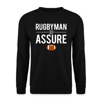Rugbyman qui assure joueur de rugby humour - Sweat-shirt Unisexe - noir - Devant - Alina (178cm) & Michal (187cm)