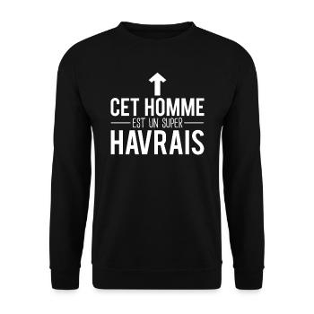 Cet homme est un super havrais habitant havre - Sweat-shirt Unisexe - noir - Devant - Alina (178cm) & Michal (187cm)