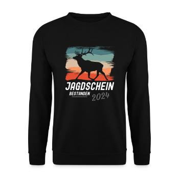 Jagdschein Bestanden 2024 - Hirschjagd - Unisex Pullover - Schwarz - Vorne - Alina (178cm) & Michal (187cm)