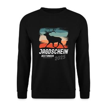 Jagdschein Bestanden 2025 - Unisex Pullover - Schwarz - Vorne - Alina (178cm) & Michal (187cm)