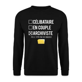 Célibataire en couple archiviste humour métier - Sweat-shirt Unisexe - noir - Devant - Alina (178cm) & Michal (187cm)