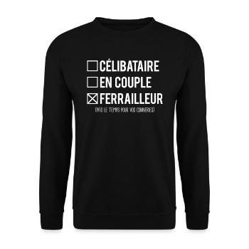 Célibataire en couple ferrailleur humour métier - Sweat-shirt Unisexe - noir - Devant - Alina (178cm) & Michal (187cm)