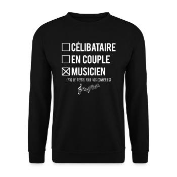 Célibataire en couple musicien humour métier - Sweat-shirt Unisexe - noir - Devant - Alina (178cm) & Michal (187cm)