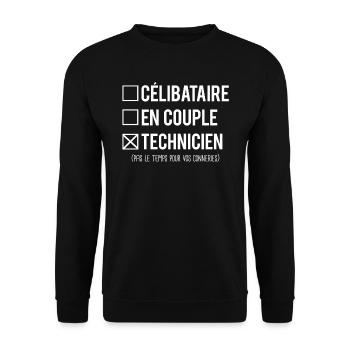 Célibataire en couple technicien humour métier - Sweat-shirt Unisexe - noir - Devant - Alina (178cm) & Michal (187cm)