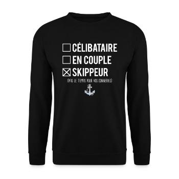 Célibataire en couple skipper humour bateau - Sweat-shirt Unisexe - noir - Devant - Alina (178cm) & Michal (187cm)
