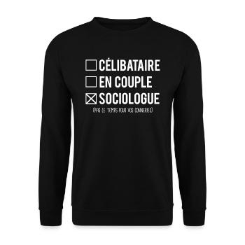 Célibataire en couple sociologue humour métier - Sweat-shirt Unisexe - noir - Devant - Alina (178cm) & Michal (187cm)