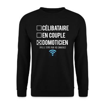 Célibataire en couple domoticien humour métier - Sweat-shirt Unisexe - noir - Devant - Alina (178cm) & Michal (187cm)