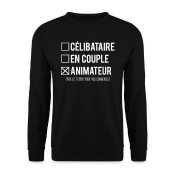 Célibataire en couple animateur humour métier - Sweat-shirt Unisexe - noir - Devant - Alina (178cm) & Michal (187cm)