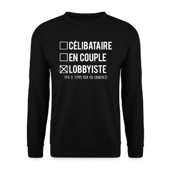 Célibataire en couple lobbyiste humour métier - Sweat-shirt Unisexe - noir - Devant - Alina (178cm) & Michal (187cm)