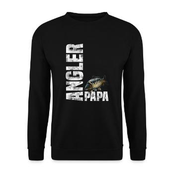 Angler Papa - Karpfen Angeln - Unisex Pullover - Schwarz - Vorne - Alina (178cm) & Michal (187cm)