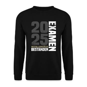 Notfallsanitäter Examen 2025 - Unisex Pullover - Schwarz - Vorne - Alina (178cm) & Michal (187cm)