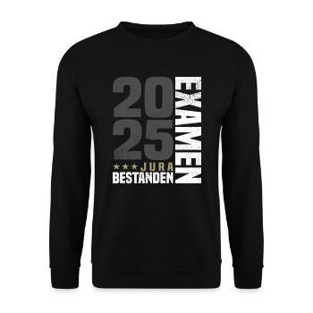 Jura Examen Bestanden 2025 - Unisex Pullover - Schwarz - Vorne - Alina (178cm) & Michal (187cm)