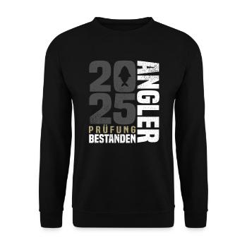 Anglerprüfung Bestanden 2025 - Unisex Pullover - Schwarz - Vorne - Alina (178cm) & Michal (187cm)