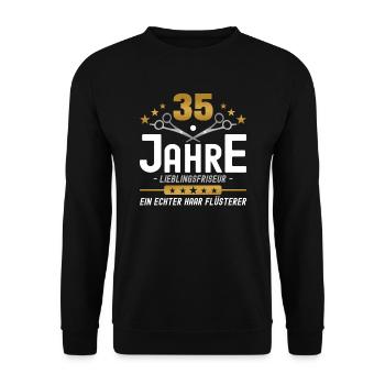 35 Jahre Jubiläum Friseur - Unisex Pullover - Schwarz - Vorne - Alina (178cm) & Michal (187cm)