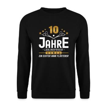 10 Jahre Jubiläum Friseur - Unisex Pullover - Schwarz - Vorne - Alina (178cm) & Michal (187cm)
