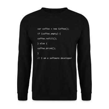 Kaffe auffüllen Javascript Code - Unisex Pullover - Schwarz - Vorne - Alina (178cm) & Michal (187cm)