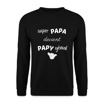 SUPER PAPA DEVIENT PAPY GENIAL - Sweat-shirt Unisexe - noir - Devant - Alina (178cm) & Michal (187cm)