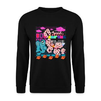 cool japanischer Style Streetwear Vaporwave retro - Unisex Pullover - Schwarz - Vorne - Alina (178cm) & Michal (187cm)
