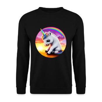 Einhorn traurig Regenbogen - Unisex Pullover - Schwarz - Vorne - Alina (178cm) & Michal (187cm)