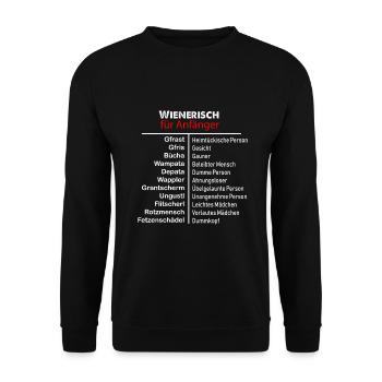 Wienerisch für Anfänger - Austria Mundart Dialekt - Unisex Pullover - Schwarz - Vorne - Alina (178cm) & Michal (187cm)