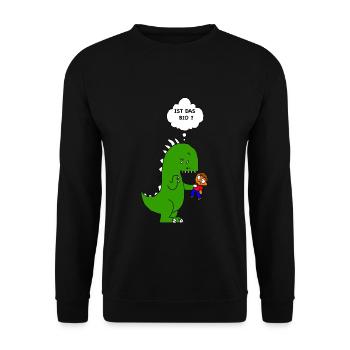 DinoGeister-Tier: Ist Das Bio? süß Dino T-rex Gesc - Unisex Pullover - Schwarz - Vorne - Alina (178cm) & Michal (187cm)