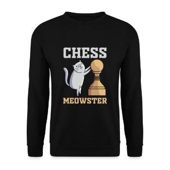 Katzen Katze - Chess Meowster Schachmeister - Unisex Pullover - Schwarz - Vorne - Alina (178cm) & Michal (187cm)