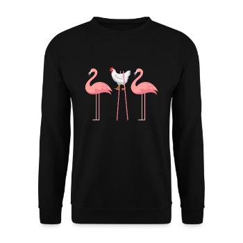 Flamingo Huhn lustige Geschenkidee - Unisex Pullover - Schwarz - Vorne - Alina (178cm) & Michal (187cm)