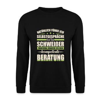 Schweißer Beruf lustige Sprüche Geschenk - Unisex Pullover - Schwarz - Vorne - Alina (178cm) & Michal (187cm)