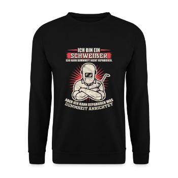 Schweißer Sprüche - Unisex Pullover - Schwarz - Vorne - Alina (178cm) & Michal (187cm)
